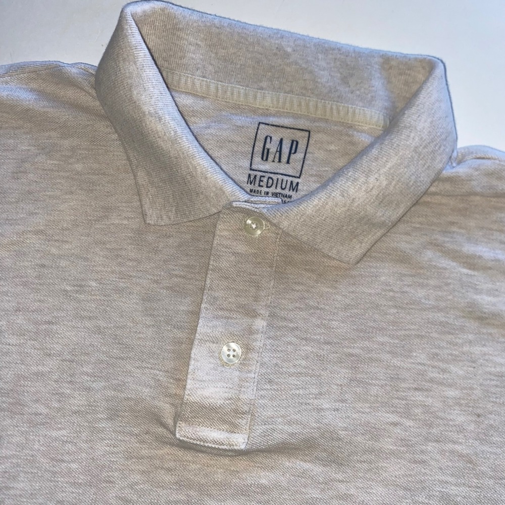 Gap Mens Medium Oatmeal Beige Heathered 100% Cotton Pique Short Sleeve Polo